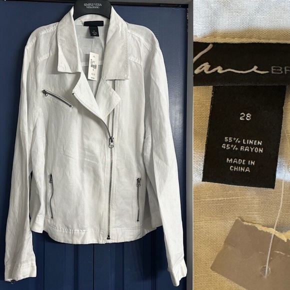 White Linen Blend Moto Jacket Lane Bryant NWT New Size 28 - Picture 11 of 11